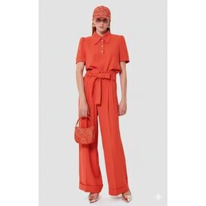 NWT Tara Jarmon Paris Pants Wide Leg Crepe Trousers Coquelicot EU 42 US 10 $395